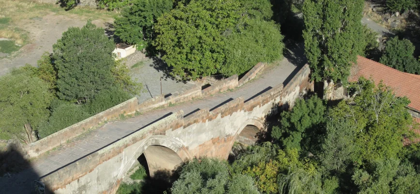 Three unequal arches and stone roadway of Ashtarak Old Bridge