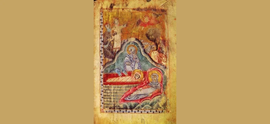 Nativity miniature from a 1302 manuscript by Momik