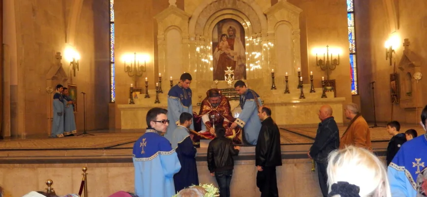 Palm Sunday service inside Saint Gregory the Illuminator Cathedral