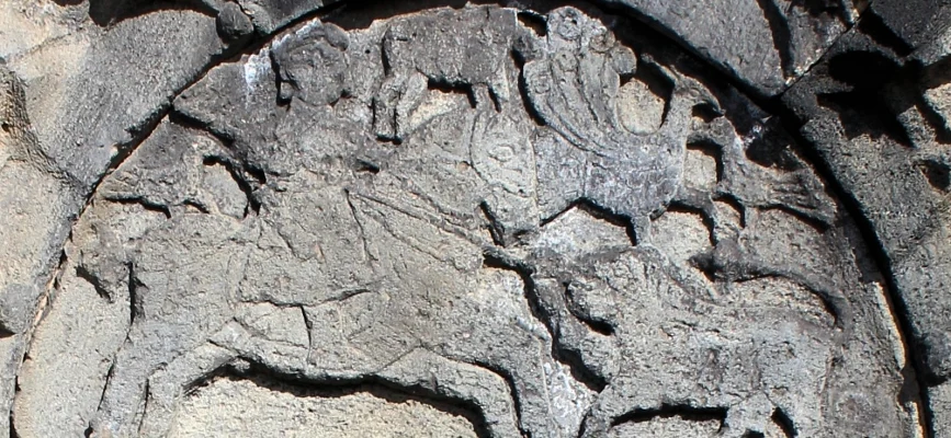 Mounted hunter and lion relief at Surb Nshan Church of Tanahat Monastery