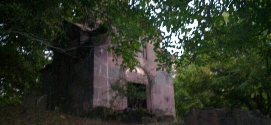 Церковь Сурб Ншан среди деревьев в селе Ехегис